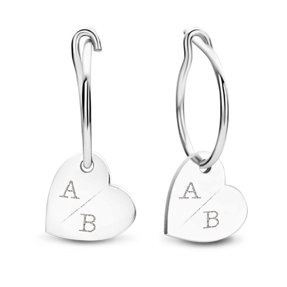 Silver earrings with heart pendant and initials