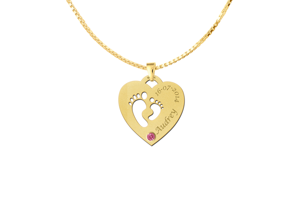 Mother child pendant gold with birthstone and feet“ alt=